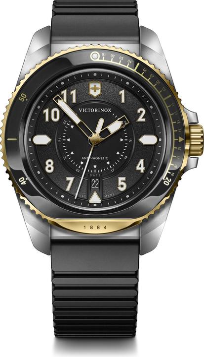 Actual product image Victorinox Journey 1884 Quartz Three hands Steel & Mineral, Diving Watches, 43 mm, Black Dial, Rubber Strap Bla (Diving watch, 43 mm)