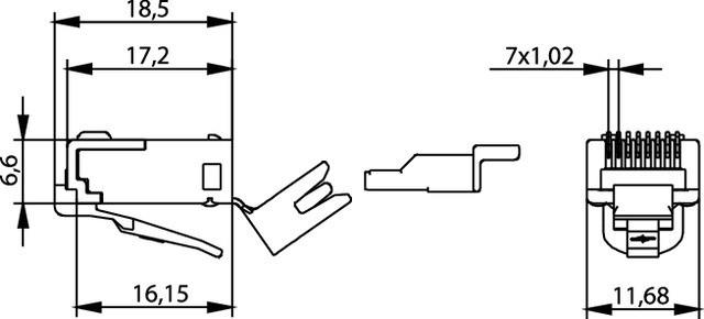 Immagine prodotto Telegärtner Spina RJ45 Cat.6, completamente schermata, spina modulare MP8 FS a 8 pin senza gommino, con (Connettore del cavo di rete)