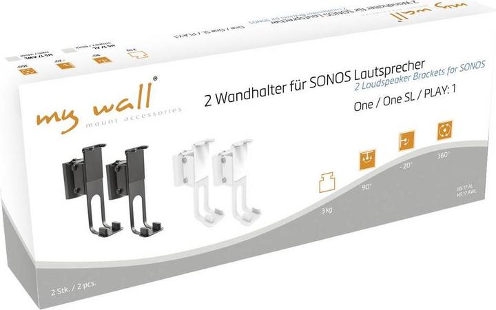 Image du produit myWall HS17AL Support mural pour haut-parleurs Sonos (1 paire, Installation murale, Inclinable, Rotatif)