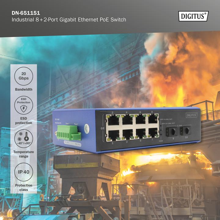 Produktbild Digitus Industrial 8 + 2 -Port Gigabit Ethernet PoE Switch (10 Ports)