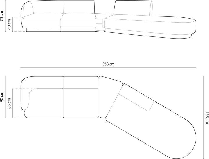 Actual product image Micadoni Right Modular Sofa, "Miley", 4 Seats, 358x153x70Made in Europe (2 person sofa, 3-seater, 4-seater)