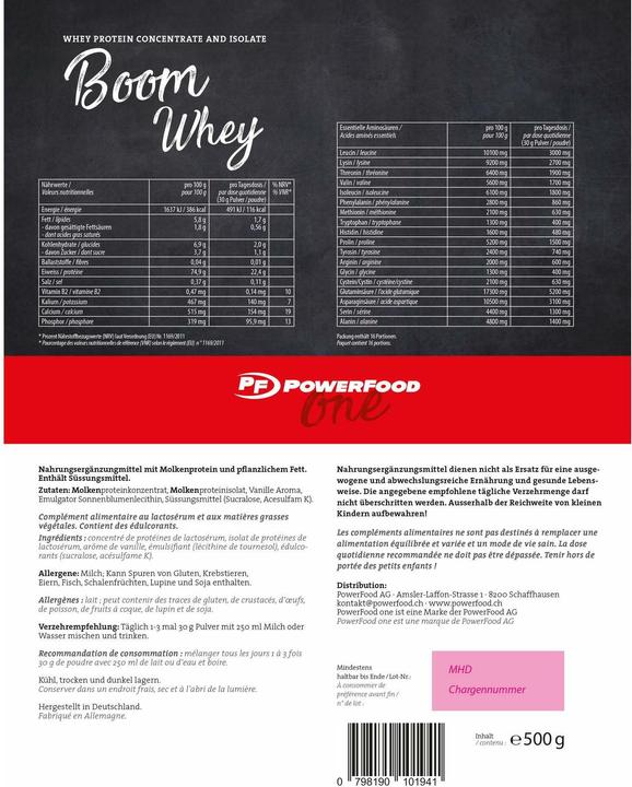 Nährwerte und Zutaten PowerFood One Boom Whey (Vanilla, 1 Stk., 500 g)