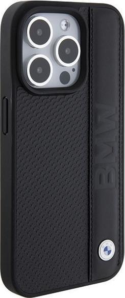 Actual product image BMW BMHCP15X22RDPK iPhone 15 Pro Max 6.7" czarny/black hardcase Leather Textured & Stripe (Apple iPhone 15 Pro Max)