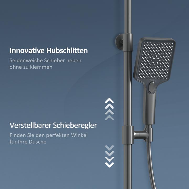 Actual product image Emke Thermostatic Shower System with Overhead Rain Shower, Hand Shower, and Lower Outlet, Black Metal