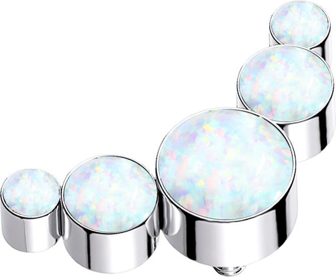 Star Piercing Dermal Anchor silber fünf Opale weiss (ohne Messing, Chirurgenstahl 316L)
