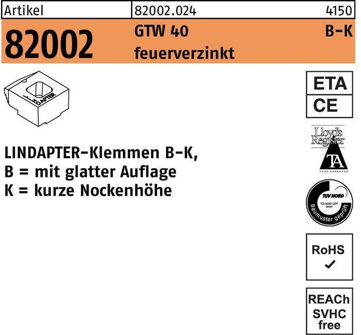 Lindapter Bornes R 82002 GTW 40 KM 12 / 4,5 galvanisées à chaud