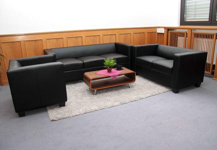 Produktbild Mendler 3-2-1 Sofagarnitur Couchgarnitur Loungesofa Lille - Leder, schwarz