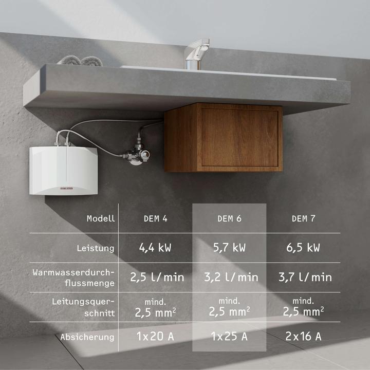 Produktbild Stiebel Eltron DHM 7 Mini-Durchlauferhitzer nur Handwaschbecken, 6,5 kW, ohne Stecker, Starkstromanschluss 400V,VDE