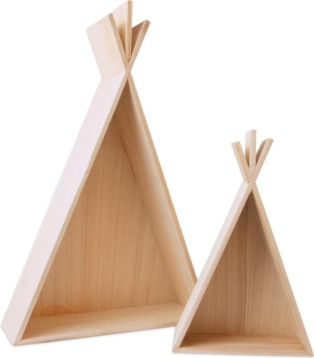 Natura Punto Set of 2 wooden teepee shaped shelves, 18.5 x 29.3 cm, 30 x 46 cm
