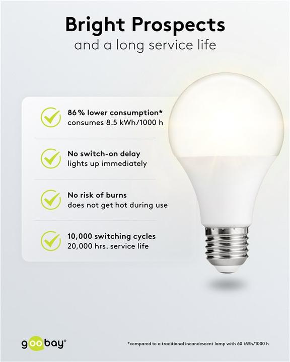 Produktbild Goobay LED-Birne, 8,5 W (E27, 8.50 W, 806 lm, 1 x, F)