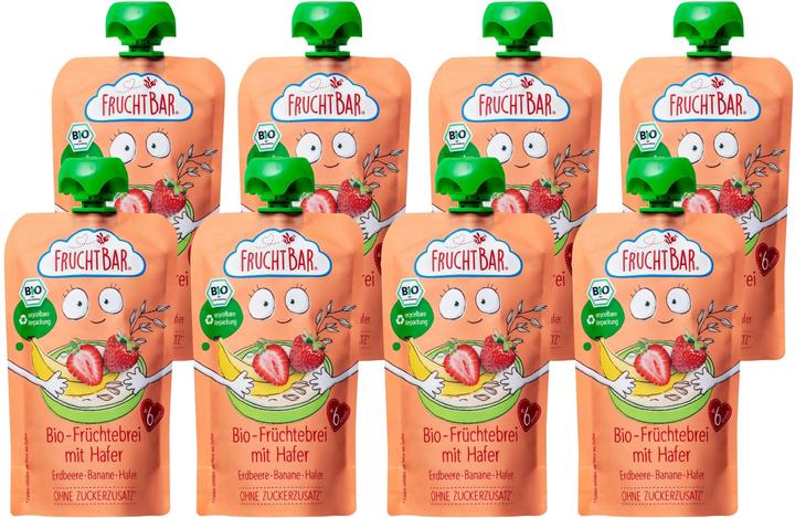 Actual product image Fruchtbar Organic strawberry, banana, oat squeeze pouches 8x 100 g (100 g)