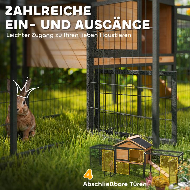 Produktbild PawHut Kaninchenstall Tannenholz, Stahl Gelb