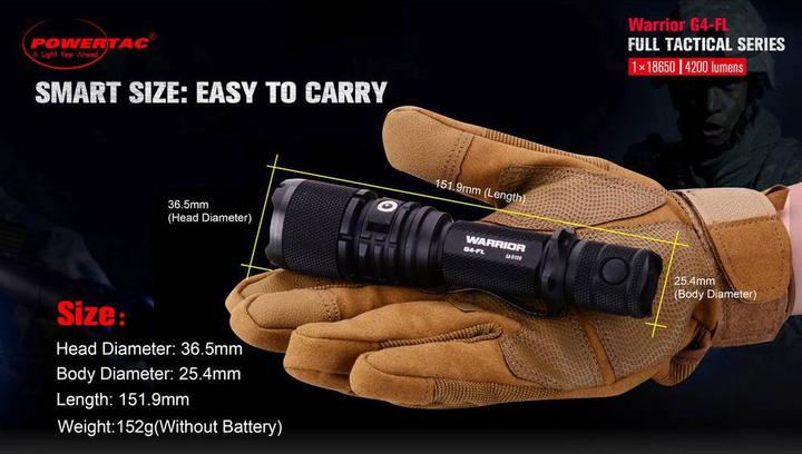 Image du produit Powertac Lampe de poche LED Warrior G4 (15.20 cm, 4200 lm)