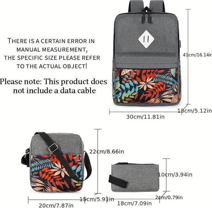 Immagine prodotto Only-Bags.Store Zaino 3 pezzi, 1 set di borsa casual per computer e scuola con borsa a tracolla e mini portamonete