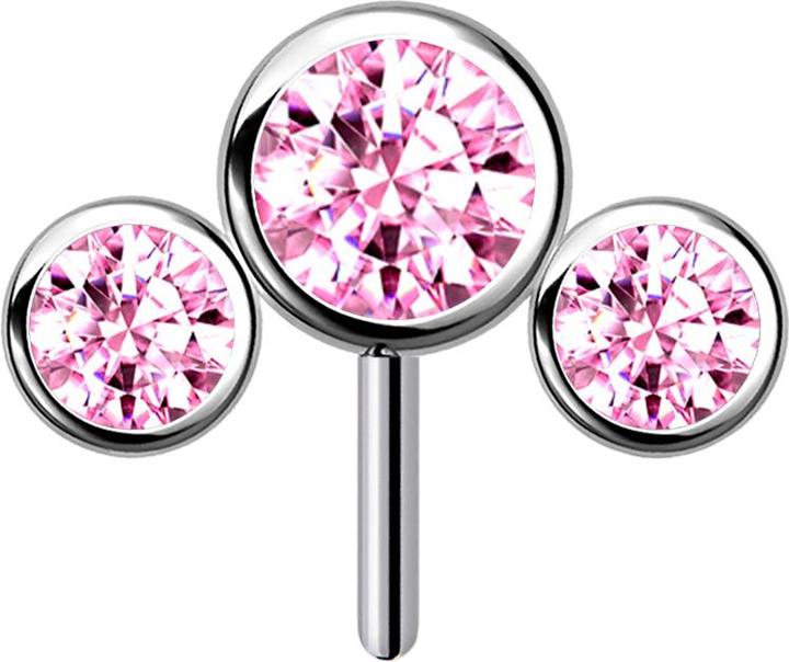 Star Piercing Threadless silber front drei Kristalle pink (ohne Messing, Titan G23)