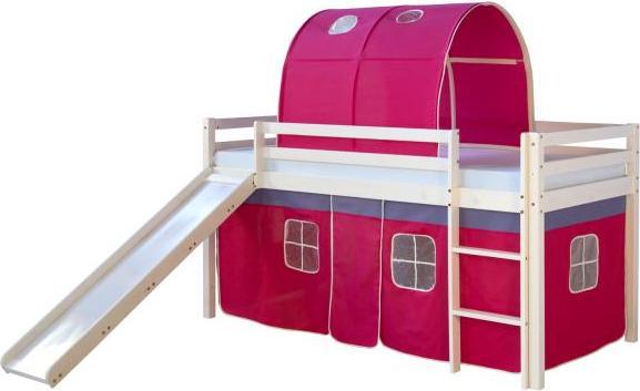 Image du produit Homestyle4u Lit mezzanine avec toboggan et rideau (90 x 200 cm)