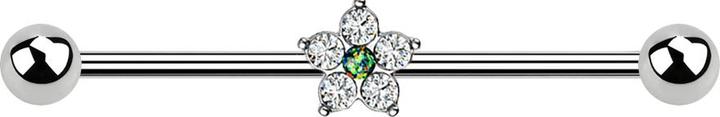 Star Piercing Barbell silber Kristallblume silber Opal grün (Chirurgenstahl 316L, Messing)