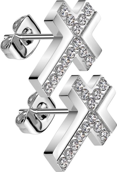 Star Piercing Ohrstecker silber Kreuz Kristalle silber (ohne Messing, Chirurgenstahl 316L)