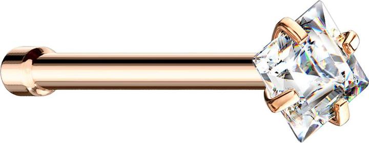 Star Piercing Nasenstecker gerade rosegold quadratischer Kristall silber gefasst (Chirurgenstahl 316L)