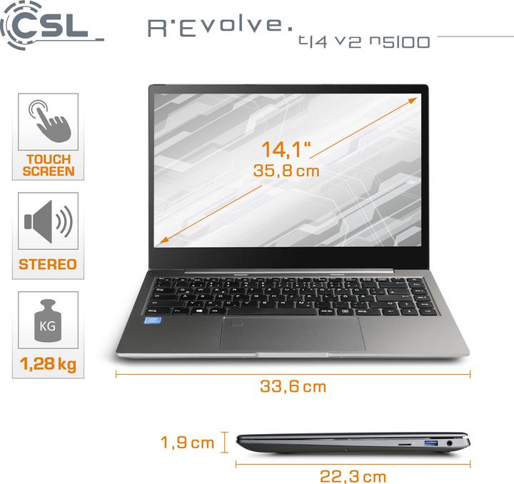 Produktbild CSL Computer Notebook R" Evolve T14 V2 35.6cm (14 Zoll) Full HD Intel® Celeron® N5100 16GB RAM 1TB (14", Intel Celeron N5100, 16 GB, 1000 GB, DE)