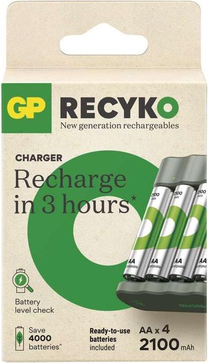 Actual product image GP Batteries GP ReCyko Everyday Battery Charger, B441 (USB), incl. 4 x AA 2100 mAh Batteries (4 pcs., AA, 2100 mAh, Battery + charger)