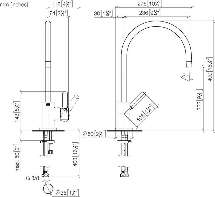 Actual product image Dornbracht Kitchen - Tara Classic single lever faucet, 235mm projection, swivel spout 360 degrees.