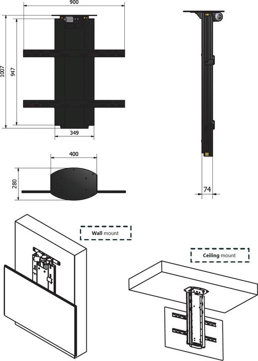 Actual product image DSS TV Lift wall and ceiling lift, metal / 0546 (Wall, 70", 120 kg)