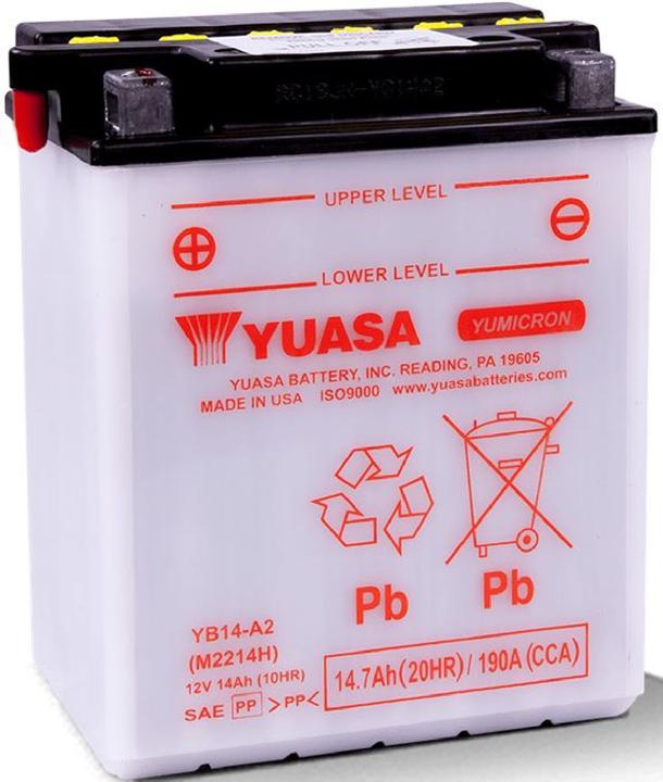 Produktbild Yuasa Motorradbatterie YB14-A2 12 V 14 Ah Passend für Modell Motorräder, Motorroller, Quads, Jets... (12 V, 14.70 Ah, 175 A)