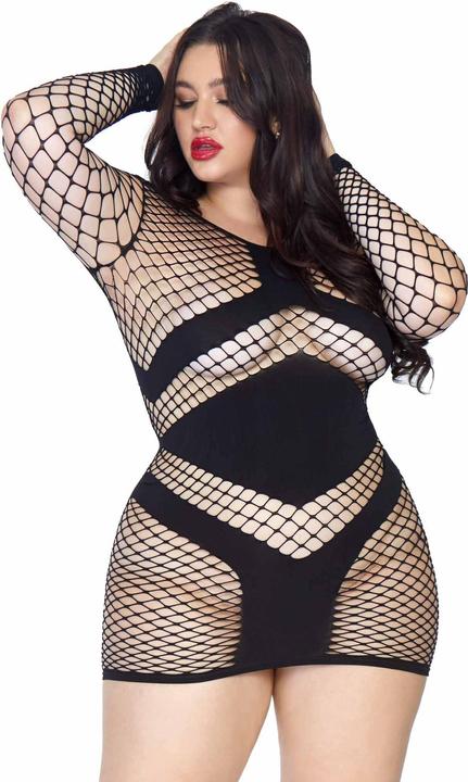 Produktbild Leg Avenue Minikleid aus grobem Netz mit langen Ärmeln (XL, XXL)