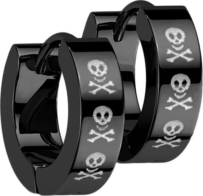 Star Piercing Ohrring zum Klappen schwarz drei Totenköpfe (ohne Messing, Chirurgenstahl 316L)