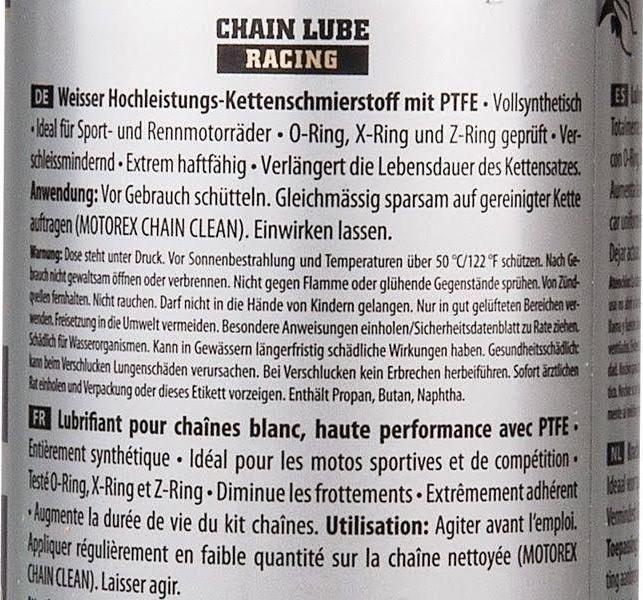 Nährwerte und Zutaten Motorex Kettenspray Racing (500 ml)