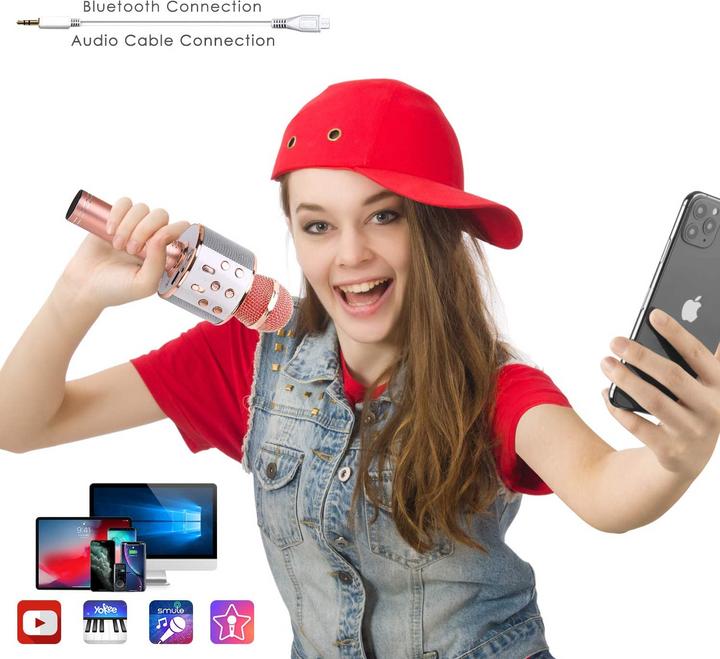 Actual product image Esmée Karaoke microphone with Bluetooth, AUX & speaker - rose gold (iOS/Android)