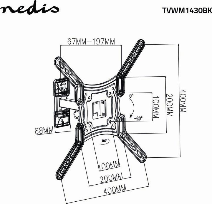 Actual product image Nedis Full-motion TV wall mount - 23-55 " - 30 kg - 67 mm - Tiltable - Rotatable - Steel / Artificial (Wall, 55", 30 kg)