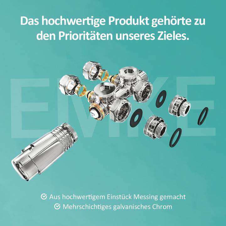 Produktbild Emke Thermostatventil, Universalventil Mit Thermostat FüR HeizköRper, 10 Bar, 7 Stufen, Chrom, 2PCS-Paket