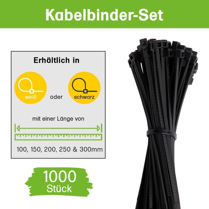 Produktbild Offgridtec Kabelbinder 1000 Stk. Schwarz Nylon UV-Beständig Verschiedene Längen 100mm 150mm 200mm 250mm 300mm (Kunststoffkabelbinder, 300 mm, 1000 Stk.)