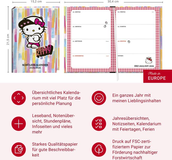 Produktbild Hello Kitty Schülerkalender A5 2026 - 17 Monate ab August 2025 (A5, Deutsch)