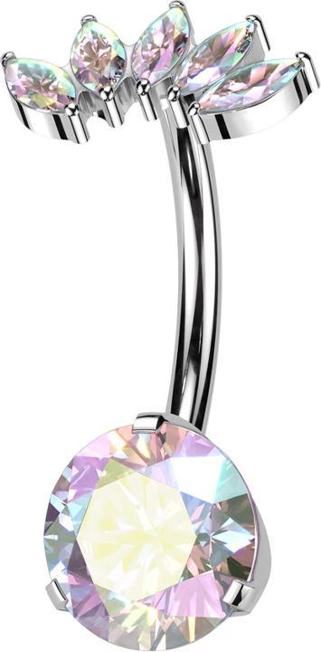 Immagine prodotto Star Piercing Threadless Banane silber Kristall multicolor gefasst und Fächer silber mit fünf Kristalle multicolor (senza ottone, Titanio G23)