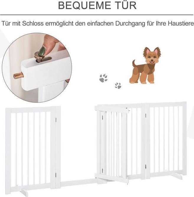 Produktbild Swisshandel24 Absperrgitter Hunde 91 cm Schutzgitter aus Holz Freistehendes Hundegitter mit Tür faltbar mit 2 Stüt