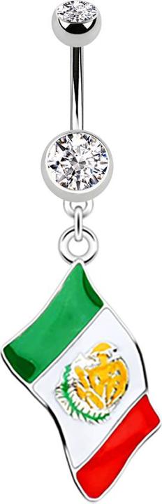 Star Piercing Banane silber mit Anhänger Flagge Mexiko (ohne Messing, Chirurgenstahl 316L)
