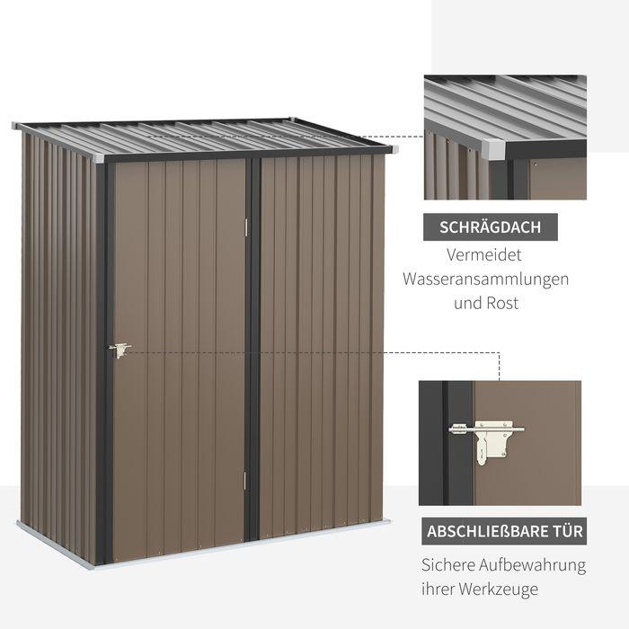 Produktbild Swisshandel24 Gartenhaus Gerätehaus Geräteschuppen Metall mit Pultdach 1,34 m² verzinkter Stahl Braun 161,5 x 94,5