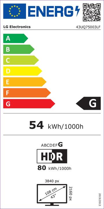 Energie-Label LG 43UQ75003LF (43", UQ75, LED, 4K, 2022)