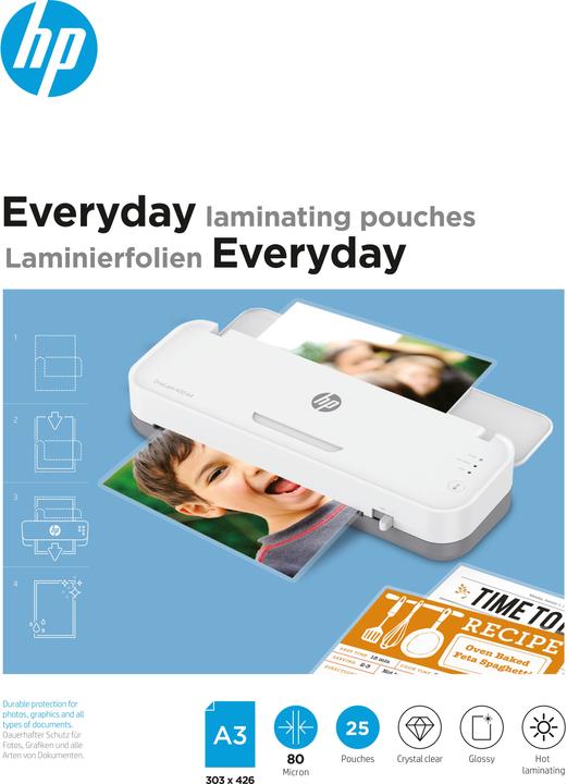 HP Laminierfolie Everyday A3, 80 µm, 25 Stück, Glänzend (A3, 25 Stück, 80 µm)
