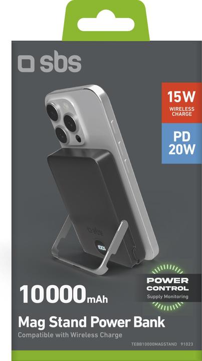 Produktbild SBS Powerbank mit 10.000 mAh, kabelloses Laden und integriertem Standfuss (10000 mAh, 20 W, 37 Wh)