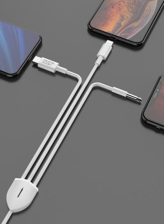 Actual product image PowerGuard 3-in-1 Car Audio AUX Adapter (USB Type C, Lightning, 3.5mm jack)