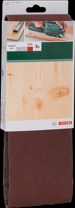 Image du produit Bosch Zubehör Set de 3 bandes abrasives pour ponceuses à bande, qualité rouge K = 150 (P150)