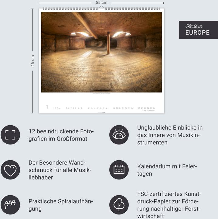 Produktbild Architecture in Music Kalender 2026 - Musikinstrumente von innen (55 x 46 cm, Deutsch)