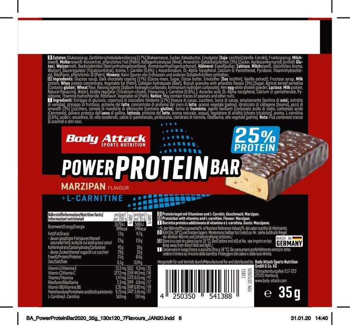 Produktbild Body Attack Power Protein Bar (24x35g Riegel) (Vanille, Stracciatella, 24 Stk., 840 g)