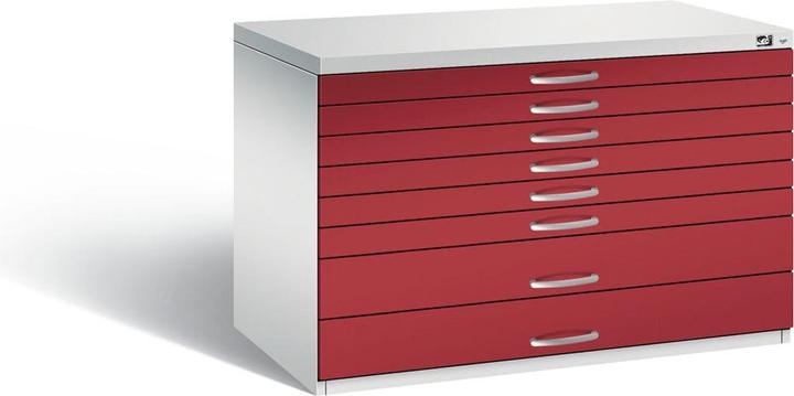 Image du produit C+P Armoire à plans, format A1, 8 tiroirs, hauteur 760 mm, gris clair / rouge rubis.