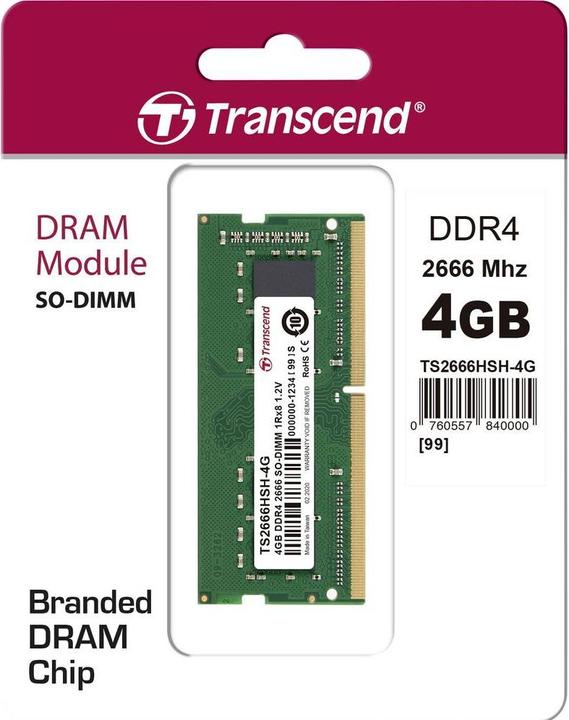 Actual product image Transcend DDR4 4 GB (1 x 4GB, 2666 MHz, DDR4-RAM, SO-DIMM)