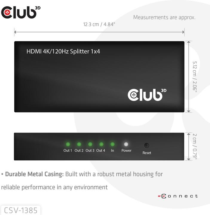 Produktbild Club 3D Club3D HDMI Splitter 1 Eingang -> 4 Ausgänge 4K120Hz UHD retail